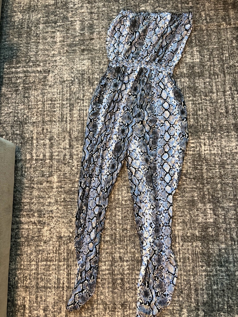 Bar III Blue Snakeskin Strapless Jumpsuit Size Small